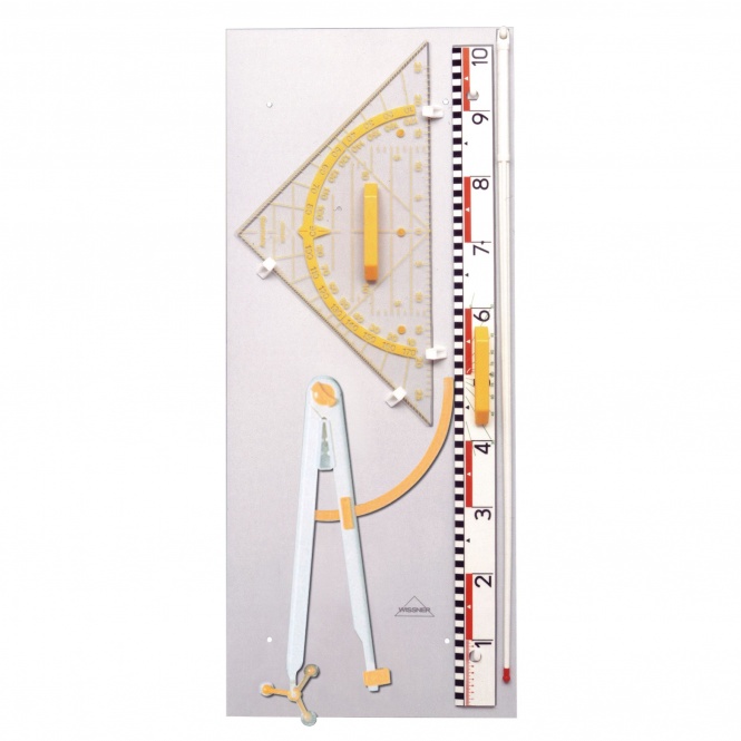 Gerätetafel-Satz mit Dezimeterlineal, Zirkel mit Gradbogen, Geo-Zeichendreieck 80 cm 